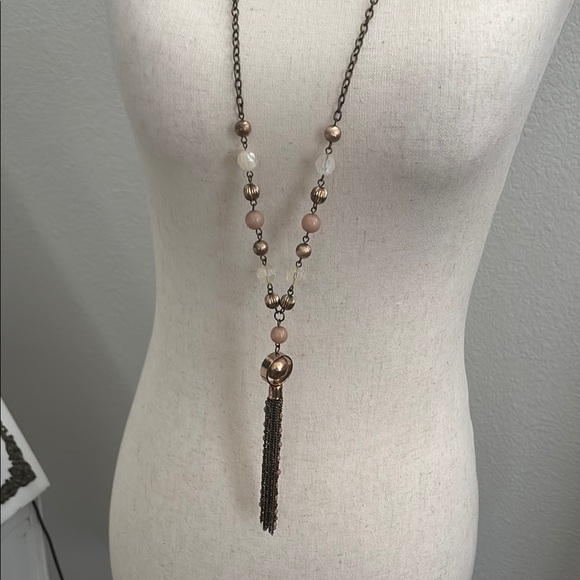 Source Unknown Jewelry - Bronze Pink Beaded Necklace Long Final Sale
